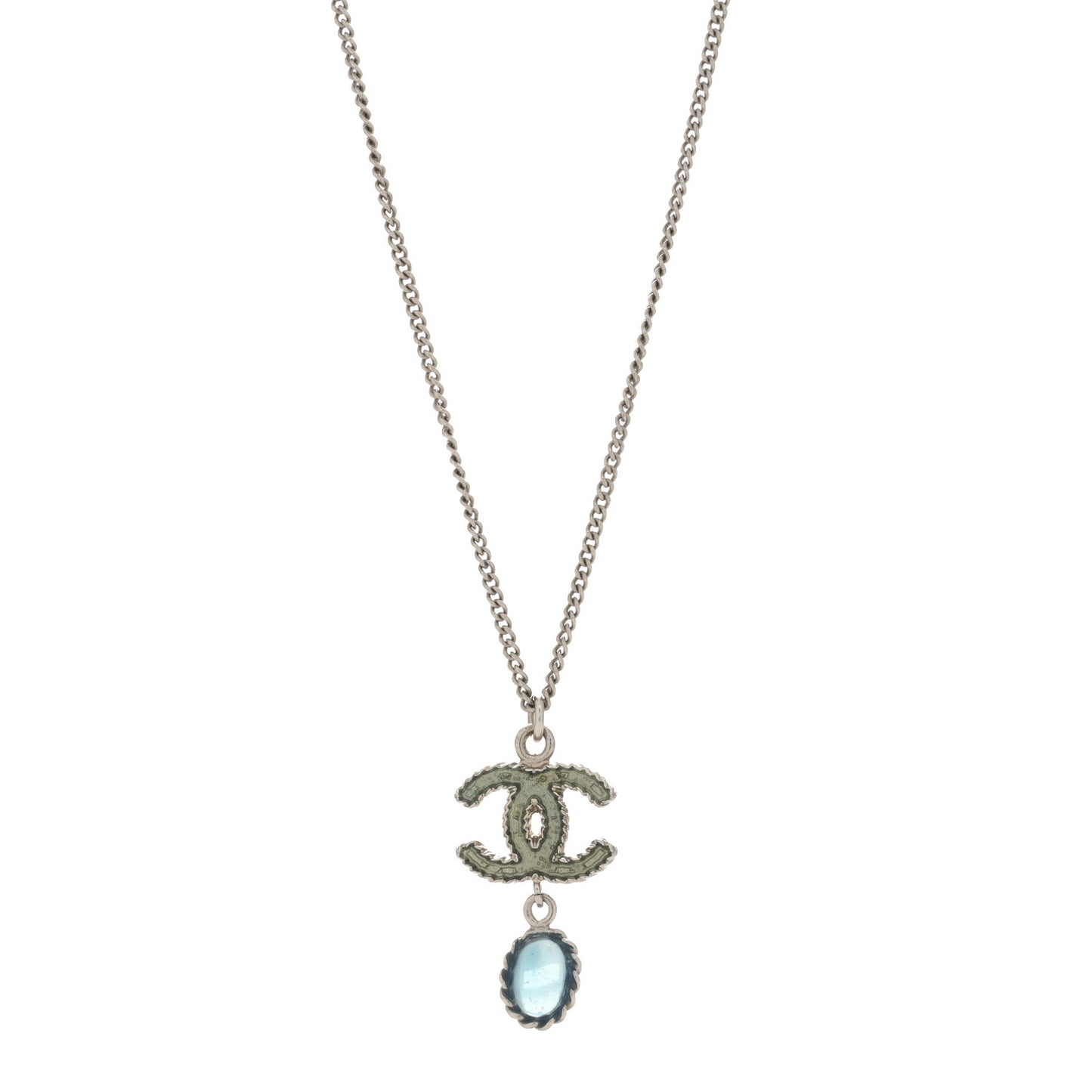 Resin CC Drop Necklace Silver Blue