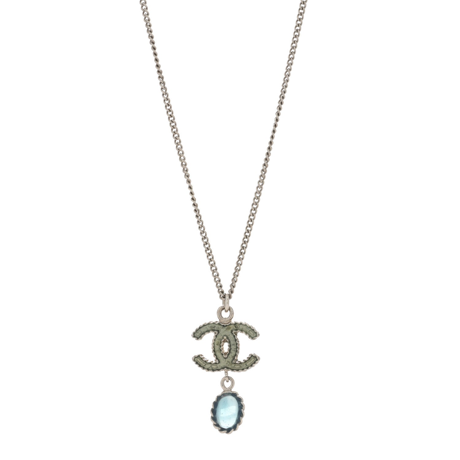 Chanel Resin CC Drop Necklace Silver Blue 3 of 3