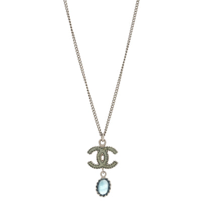 Chanel Resin CC Drop Necklace Silver Blue 3 of 3