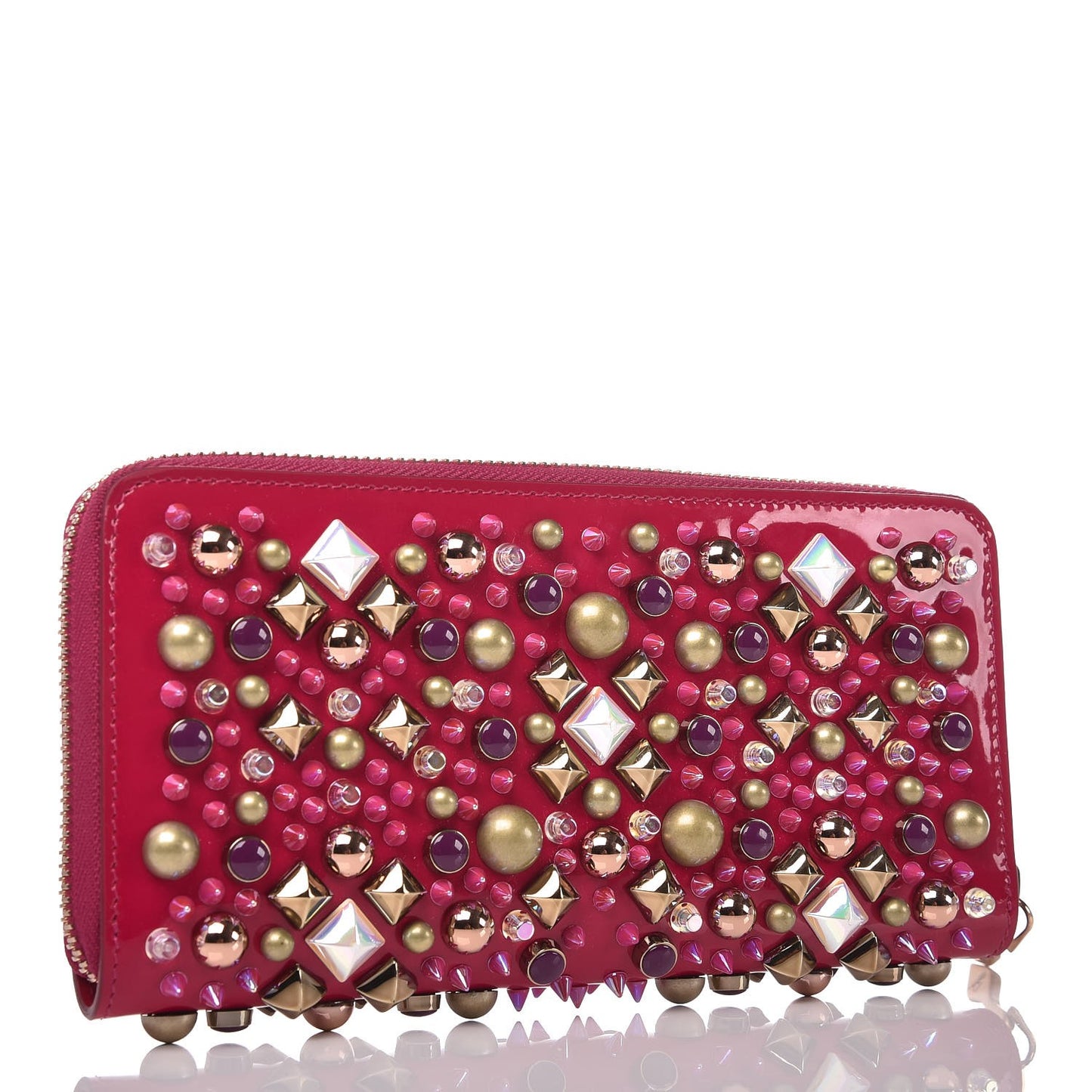 Patent Panettone Studded Zip Around Wallet Ultra Rose