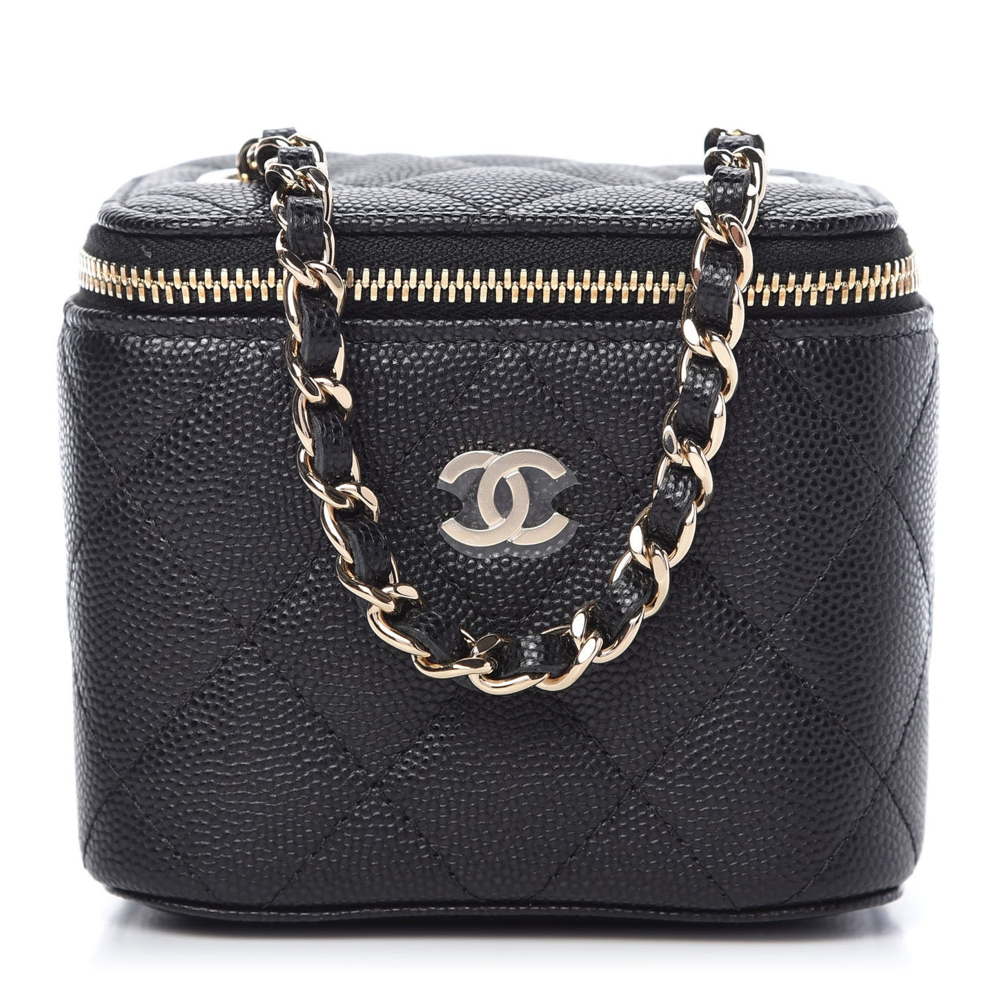 Caviar Quilted Mini Vanity Case With Chain Black