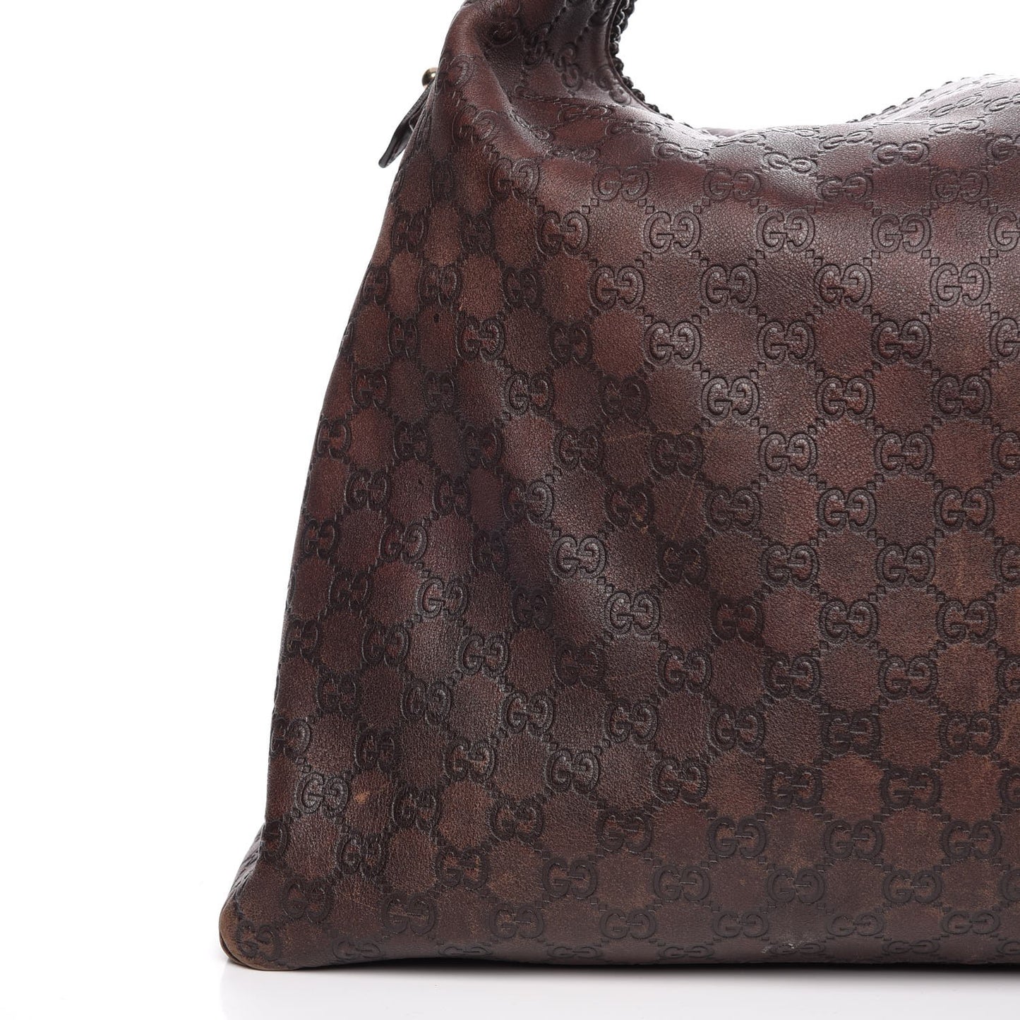 Guccissima Large Horsebit Chain Hobo Chocolate Brown
