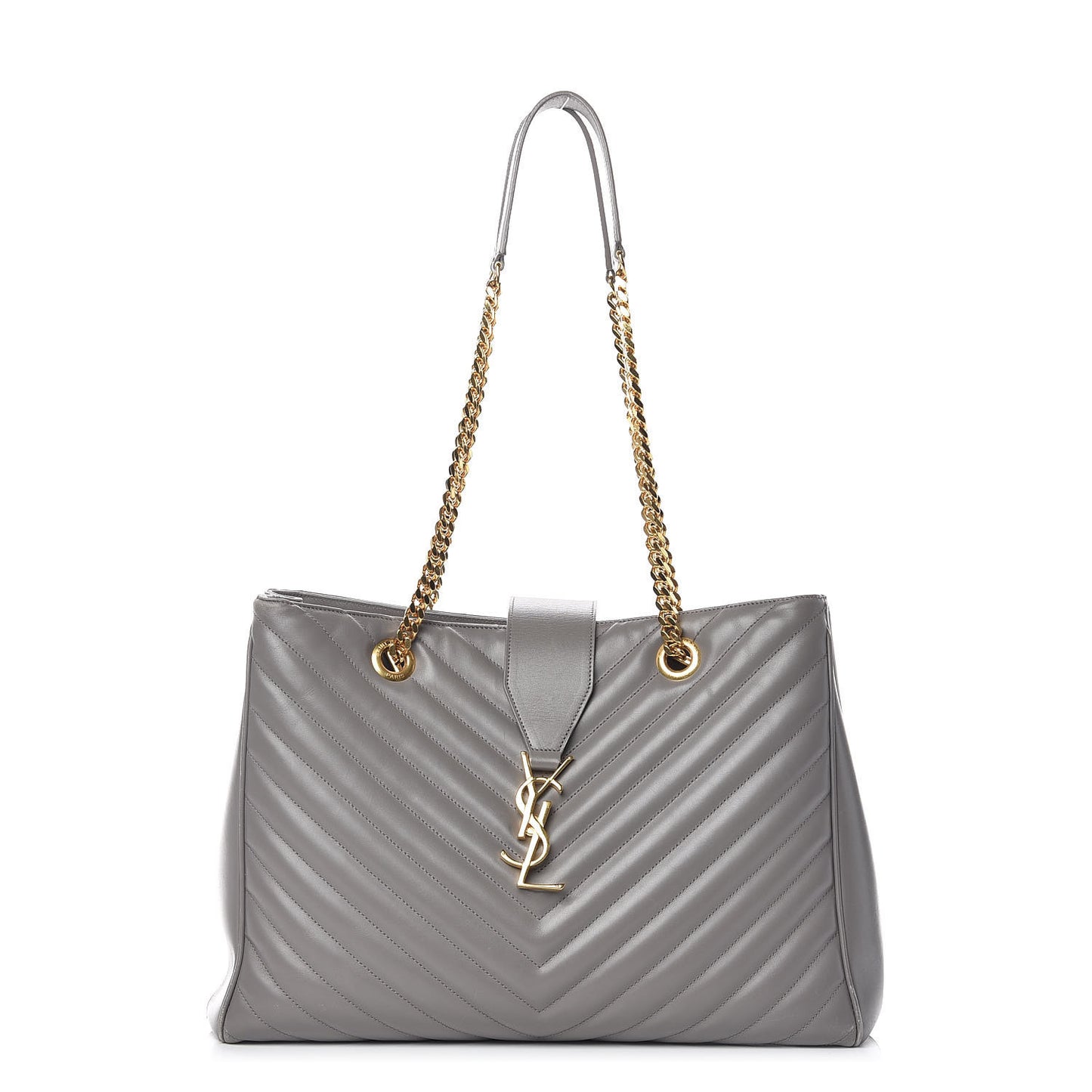Smooth Calfskin Matelasse Chevron Monogram Shopping Bag Grey