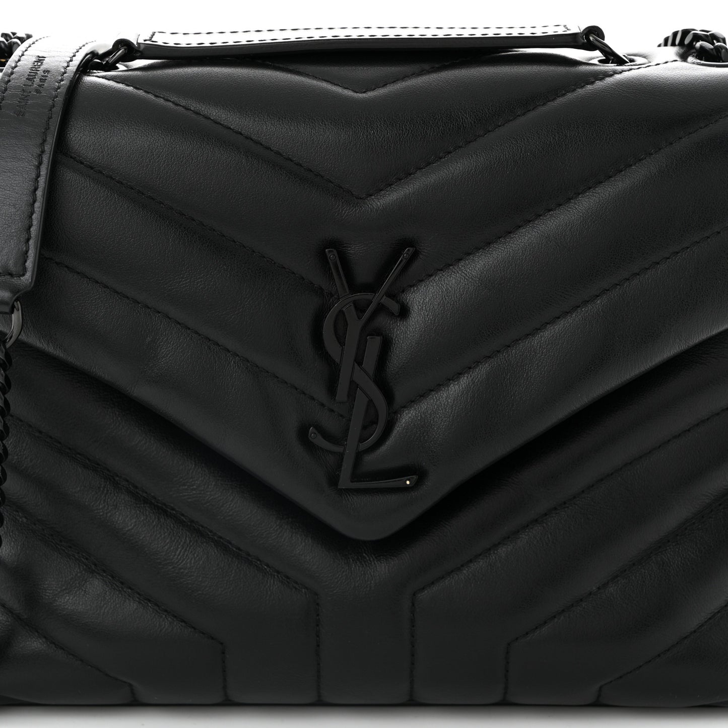 Calfskin Y Quilted Monogram Monochrome Small Loulou Chain Satchel Black