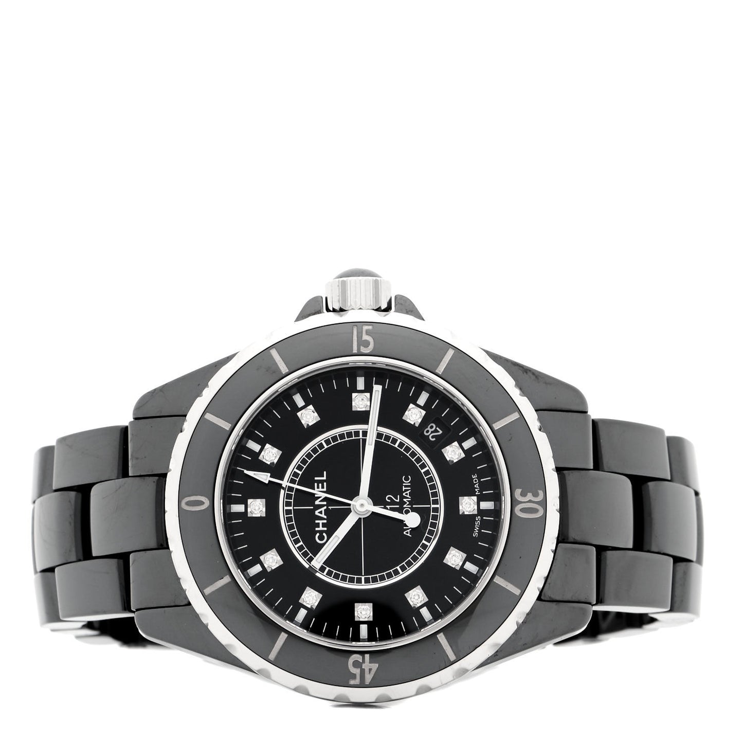 Stainless Steel Ceramic Diamond 38mm J12 Automatic Watch Black