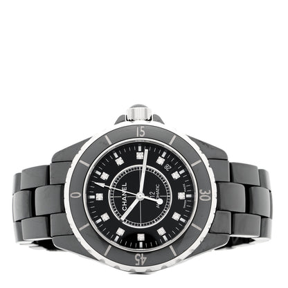 Chanel Stainless Steel Ceramic Diamond 38mm J12 Automatic Watch Black 2 of 5