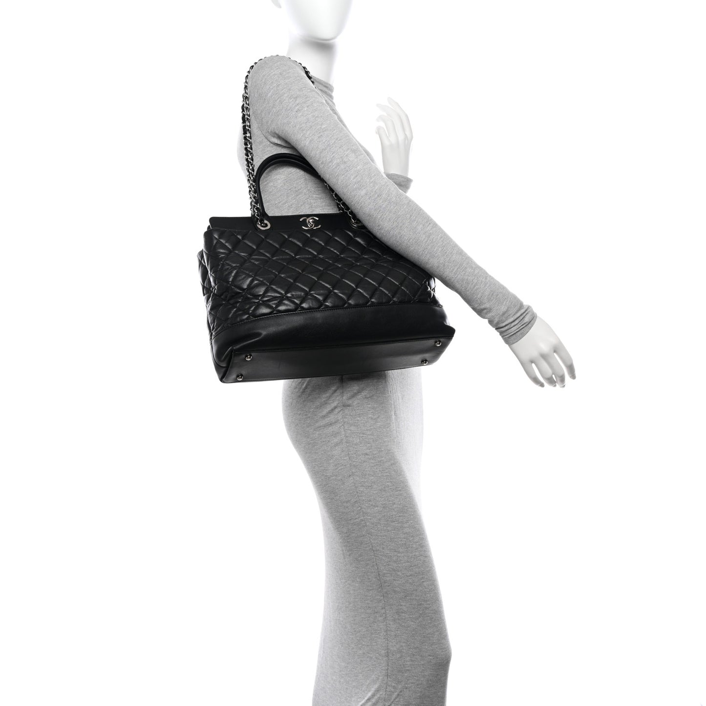 Aged Calfskin Quilted Be CC Tote Black