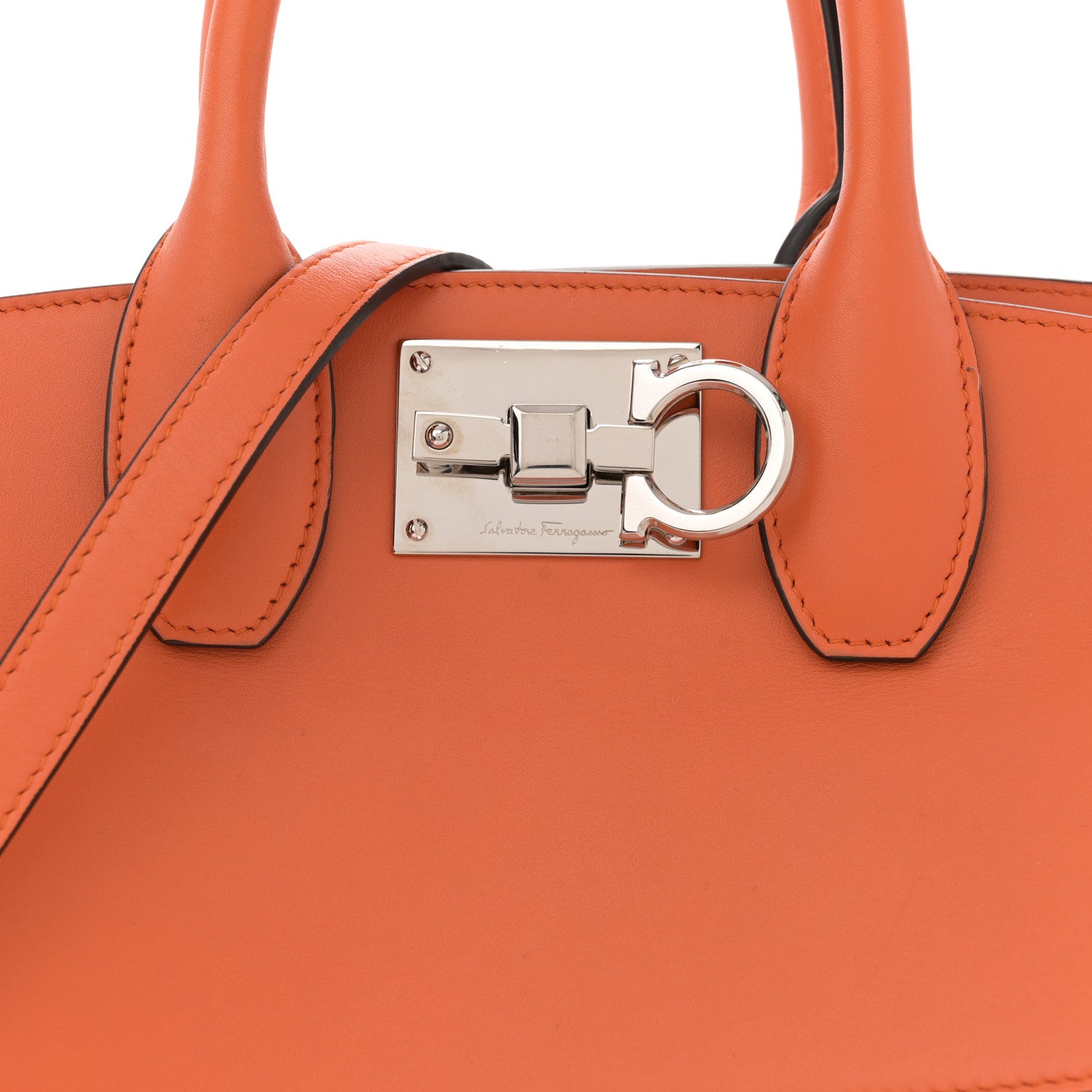 Salvatore Ferragamo Calfskin Medium Studio Bag Orange 8 of 12
