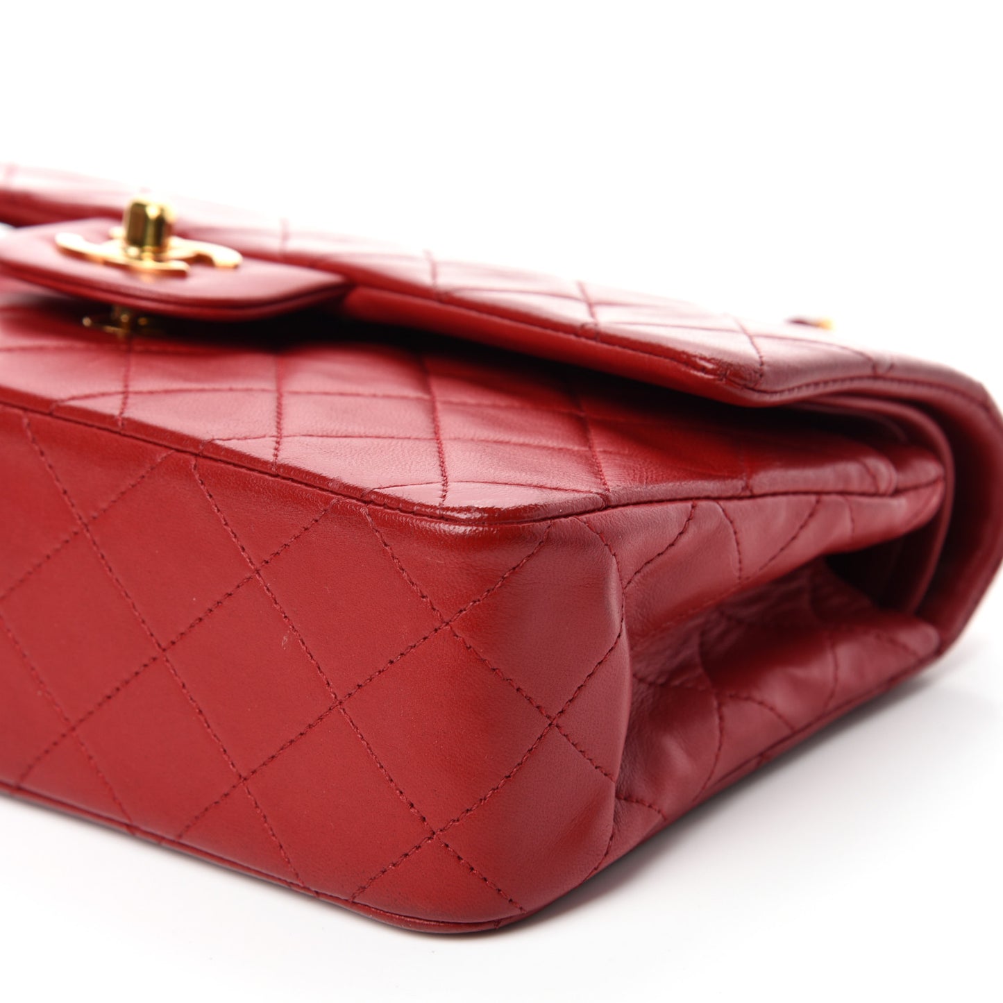 Lambskin Quilted Medium Double Flap Red