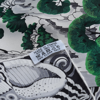 Hermes Silk Sieste Au Paradis Scarf 90 Black White Vert 4 of 4