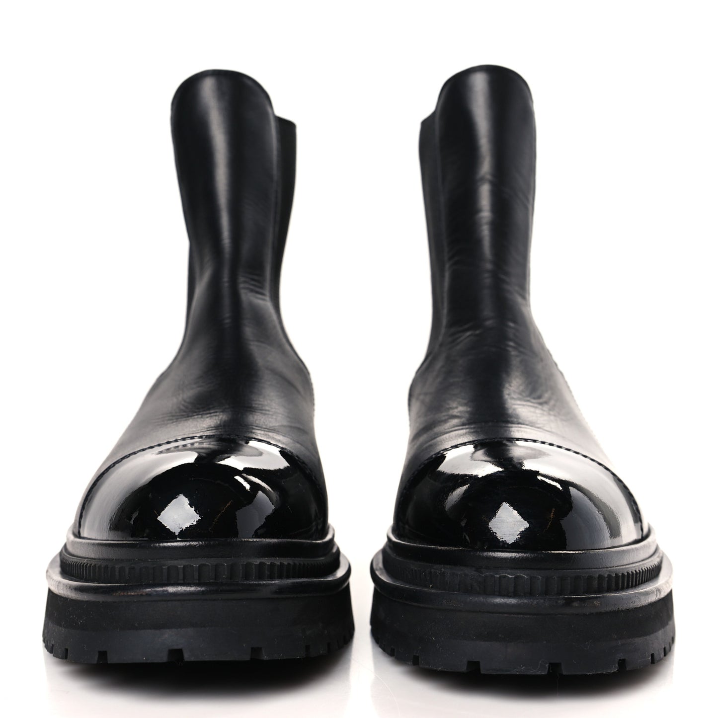 Crumpled Calfskin Patent Cap Toe Short Boots 39.5 Black