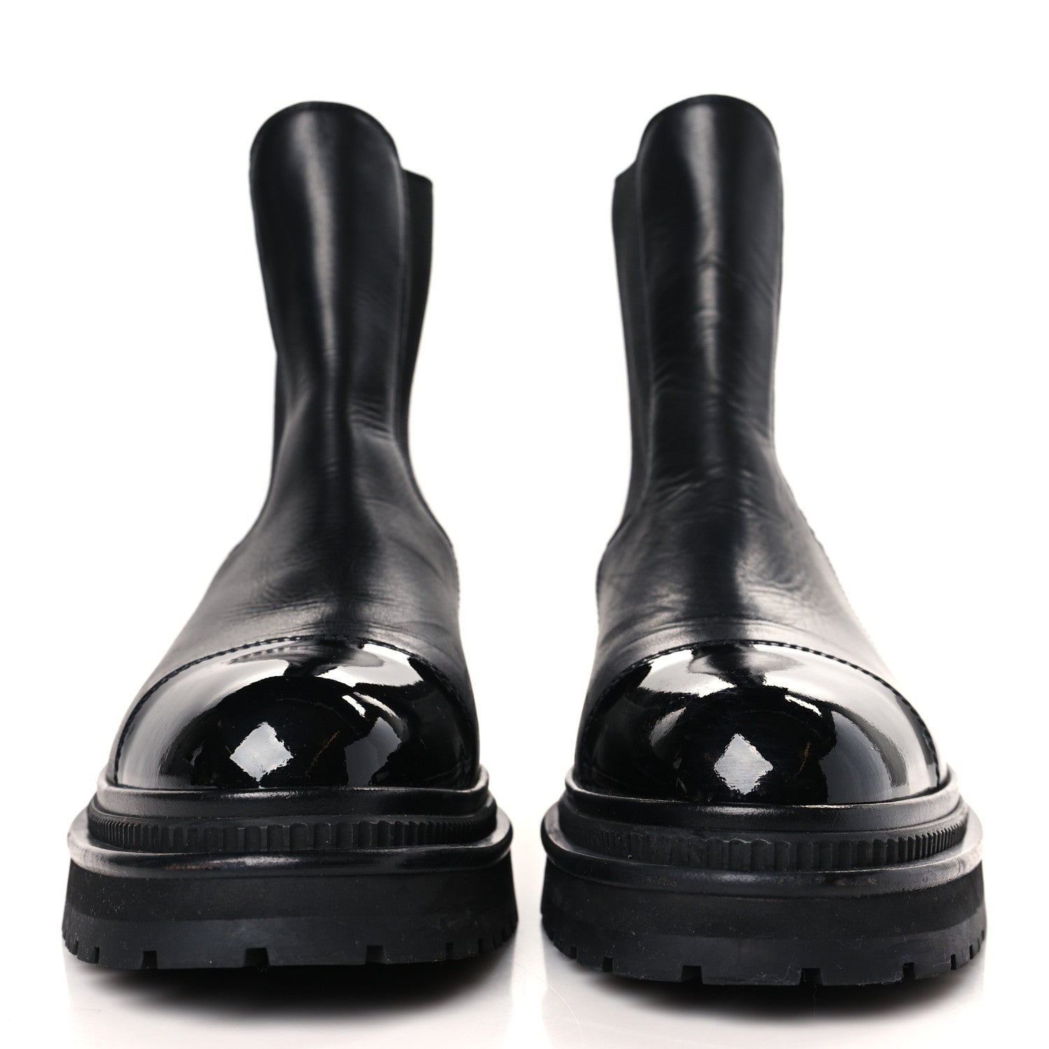 Chanel Crumpled Calfskin Patent Cap Toe Short Boots 39.5 Black 2 of 8