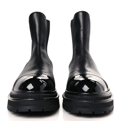 Chanel Crumpled Calfskin Patent Cap Toe Short Boots 39.5 Black 2 of 8