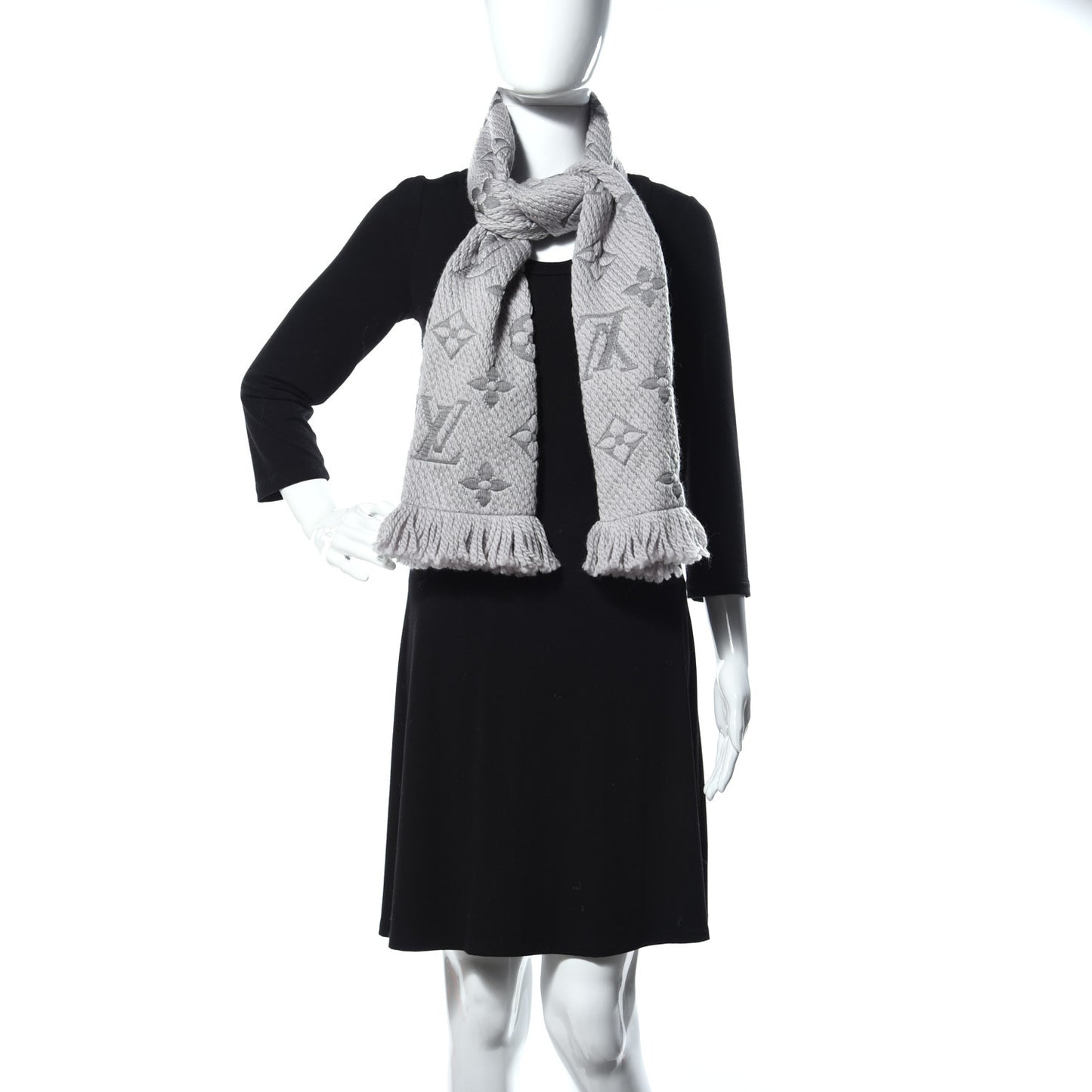Wool Silk Logomania Scarf Pearl Grey