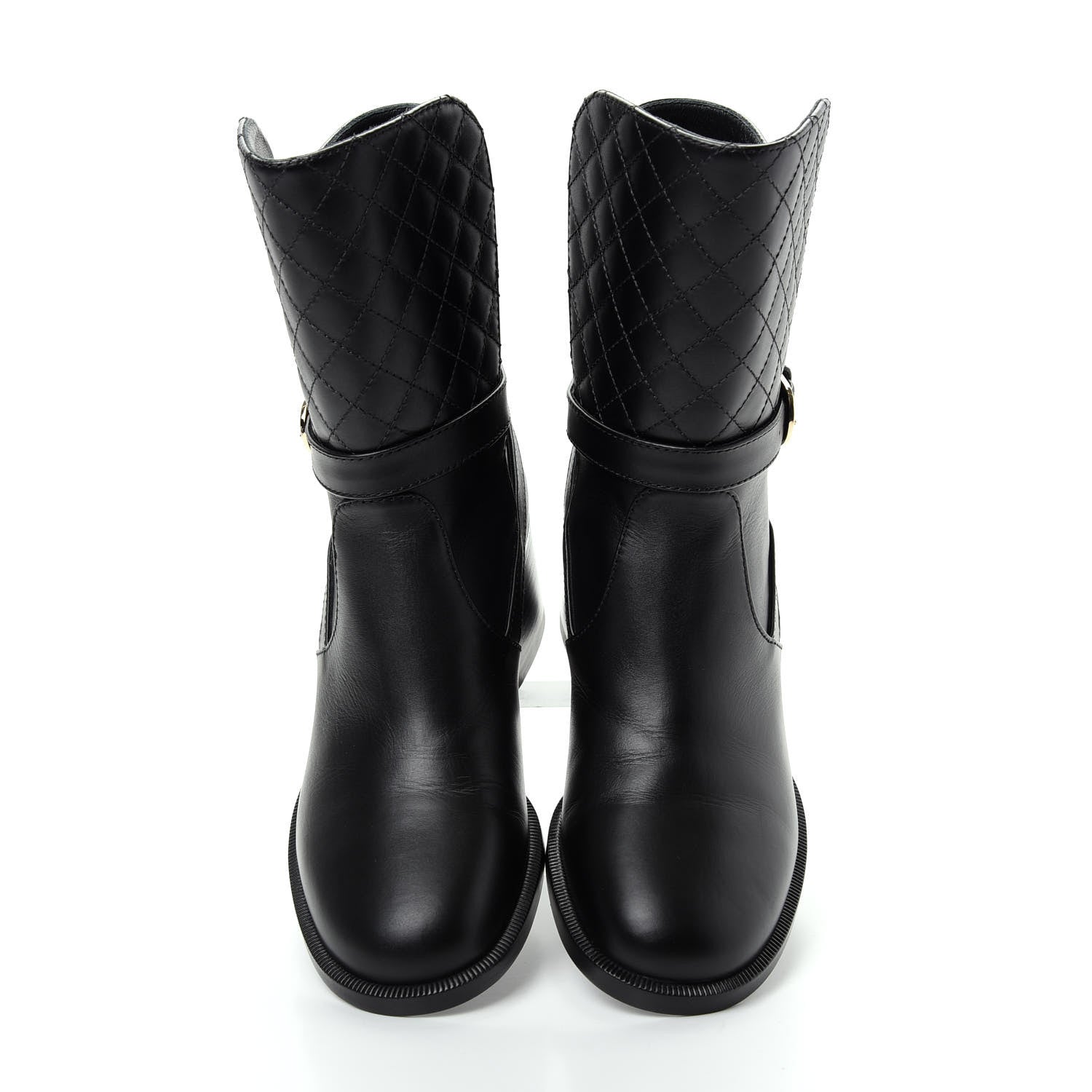 Chanel Calfskin Quilted CC Boots 36.5 Black 5 of 10