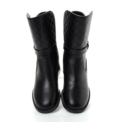 Chanel Calfskin Quilted CC Boots 36.5 Black 5 of 10