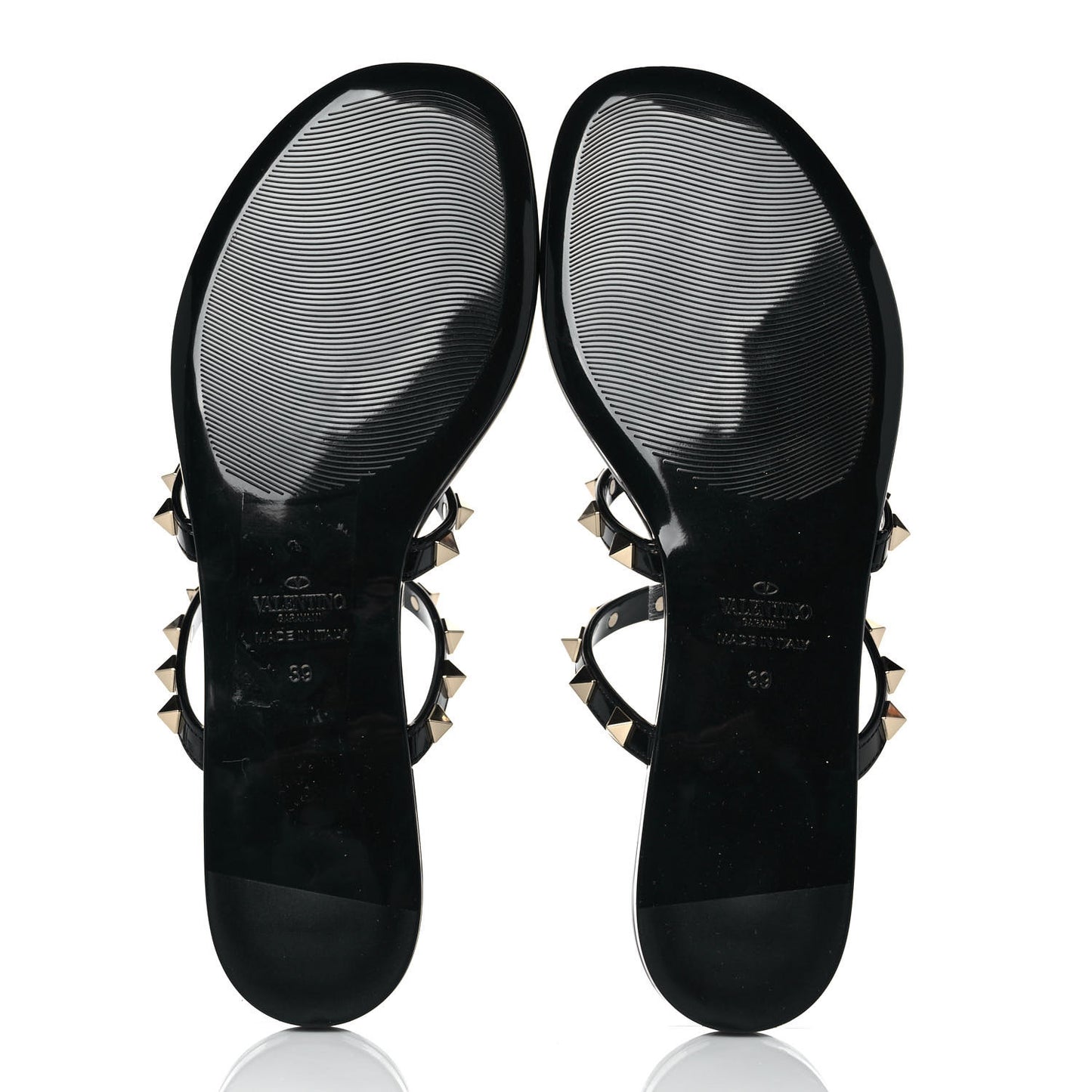 PVC Jelly Rockstud Caged Flat Thong Sandals 39 Black