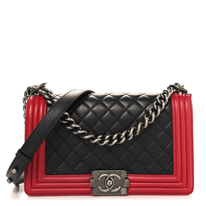 Chanel Lambskin Quilted Medium Boy Flap Black Red 1 of 10