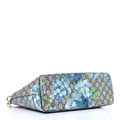 Gucci GG Supreme Monogram Blooms Medium Zip Top Tote Beige Blue Navy Hibiscus Red 3 of 5