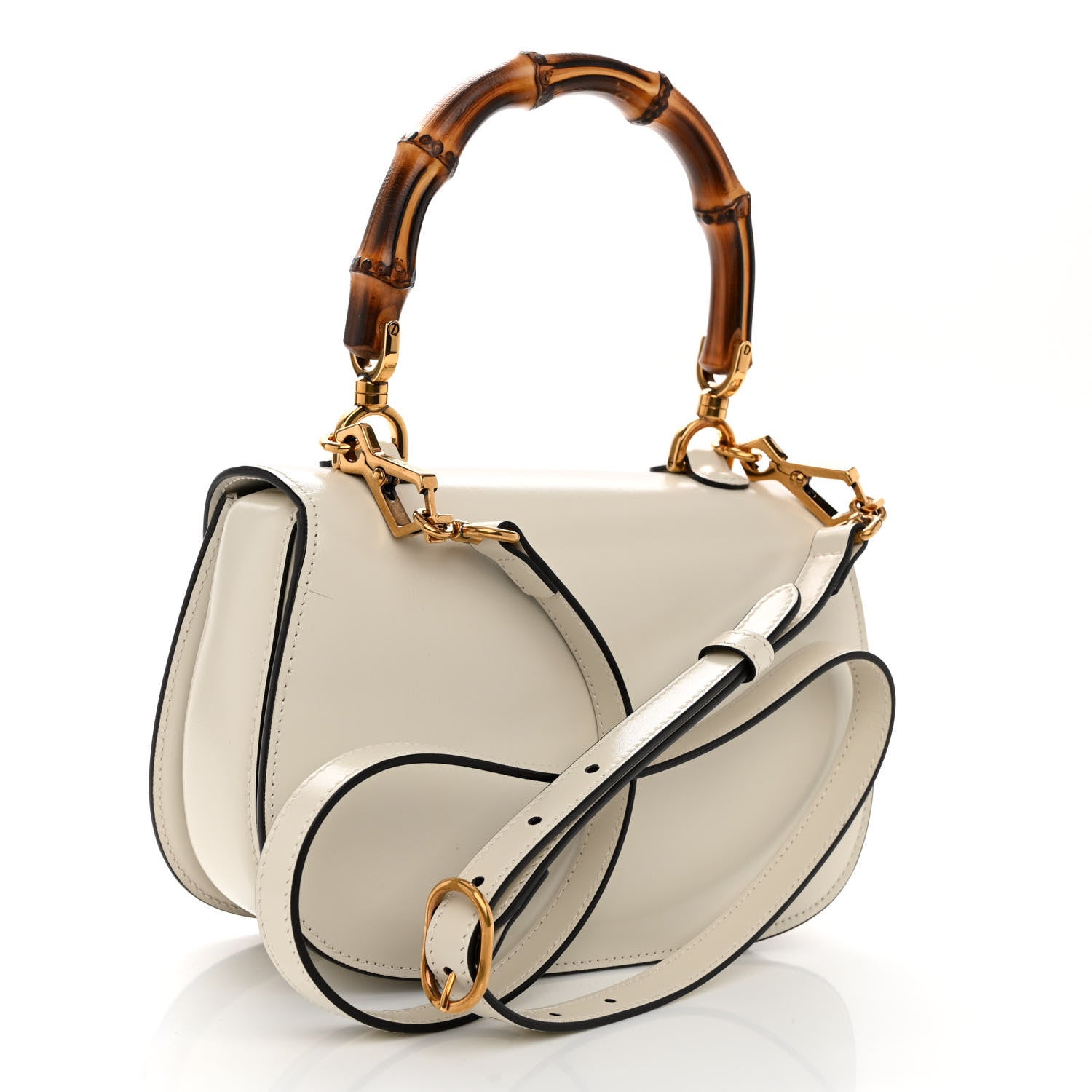 Gucci Boarded Dyana Lux Calfskin Web Small Bamboo 1947 Top Handle Bag Mystic White 4 of 11