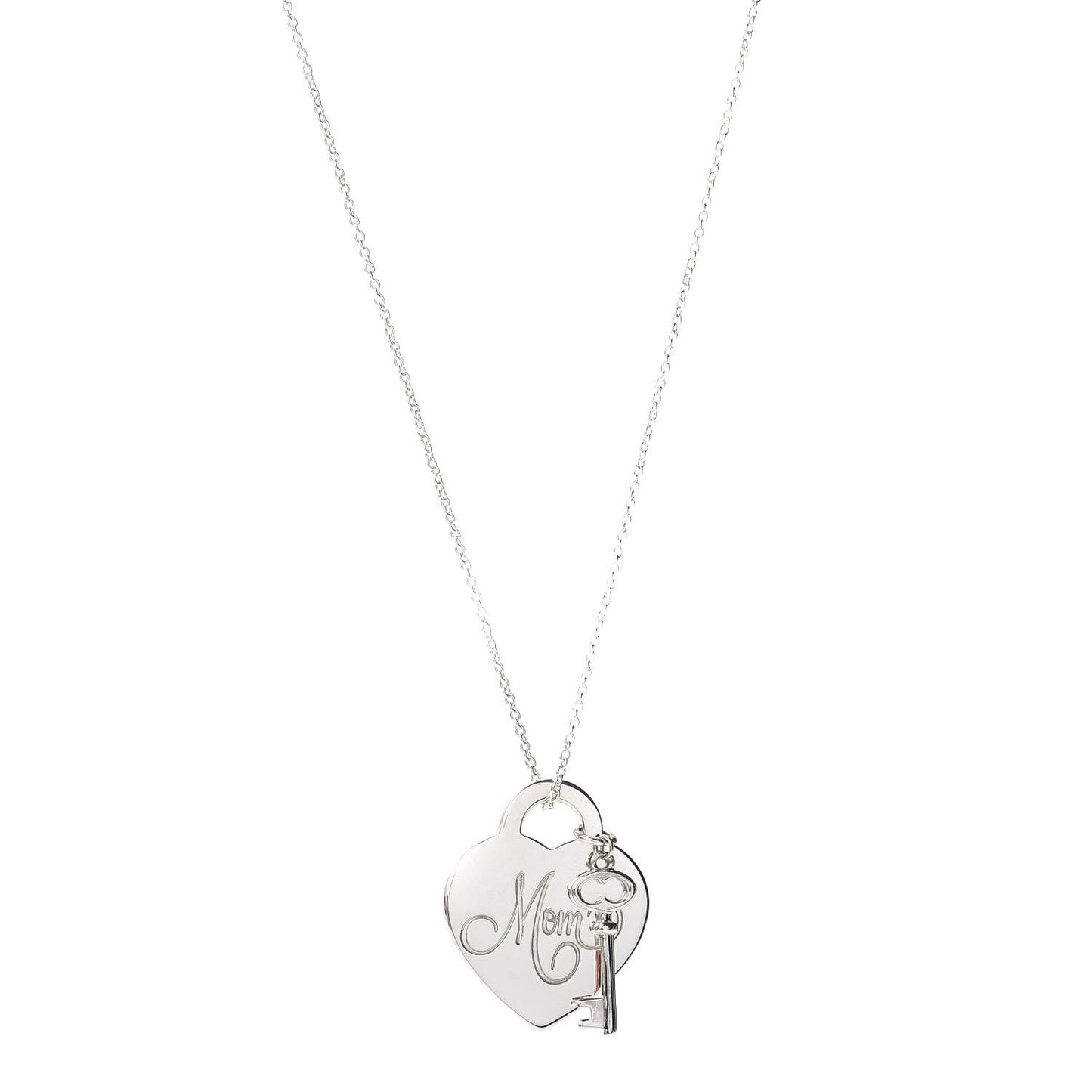 Sterling Silver Mom Heart Tag Key Pendant Necklace