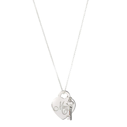 Tiffany Sterling Silver Mom Heart Tag Key Pendant Necklace 1 of 4