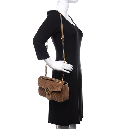 Gucci Velvet Matelasse Small GG Marmont Shoulder Bag Taupe 2 of 10