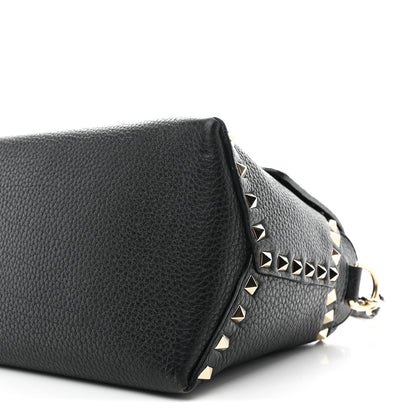 Valentino Garavani Pebbled Calfskin Rockstud Single Handle Flap Bag Black 9 of 11