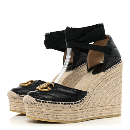Gucci Nappa Matelasse GG Marmont Ankle Wrap Platform 35/120mm Espadrille Wedges 36 Black 3 of 11