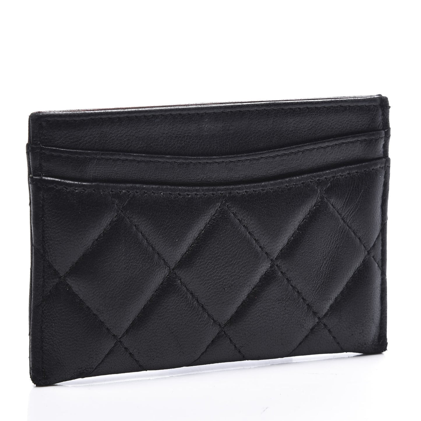 Lambskin Quilted Card Holder Black