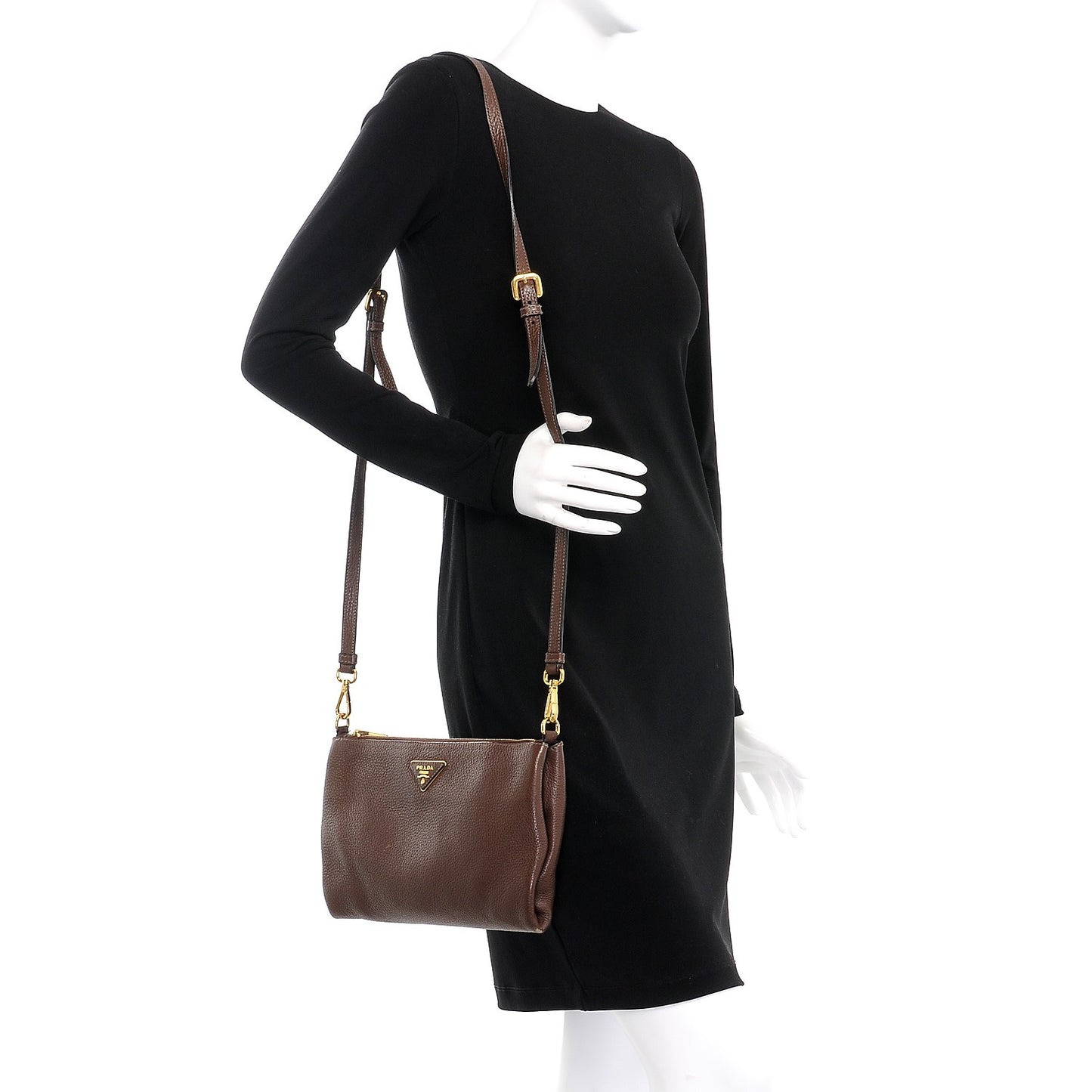 Vitello Daino Zippered Crossbody Bag Bruciato