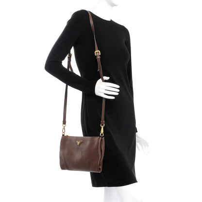 Prada Vitello Daino Zippered Crossbody Bag Bruciato 2 of 10