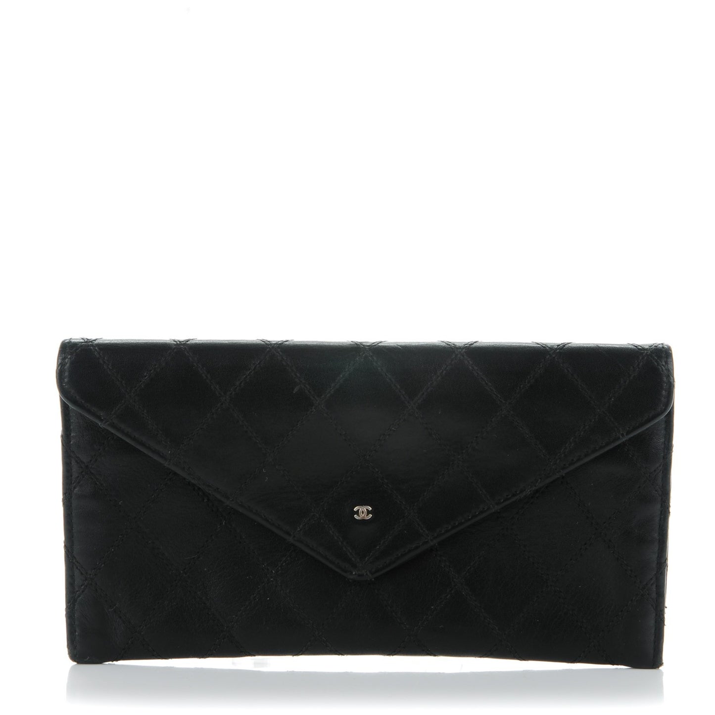 Lambskin Diamond Stitched Long Flap Wallet Black