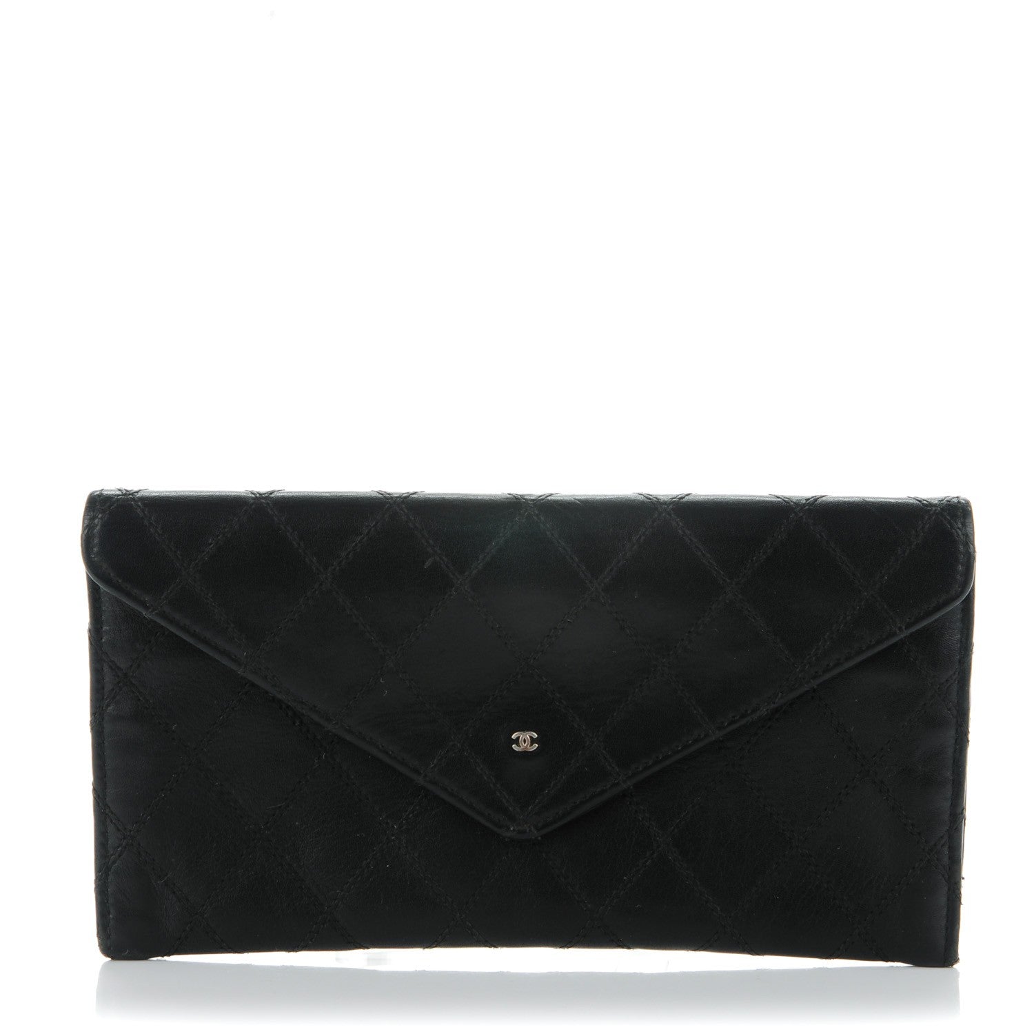 Chanel Lambskin Diamond Stitched Long Flap Wallet Black 1 of 8