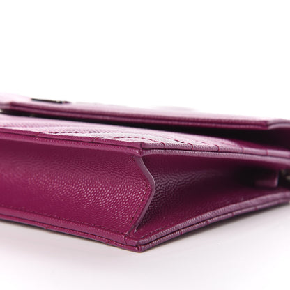 Saint Laurent Grain De Poudre Matelasse Chevron Monogram Envelope Chain Wallet Dark Grape 8 of 11