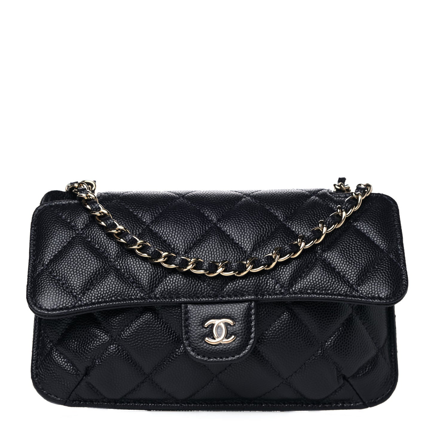 Caviar Fabric Quilted Foldable Tote With Chain Black Multicolor