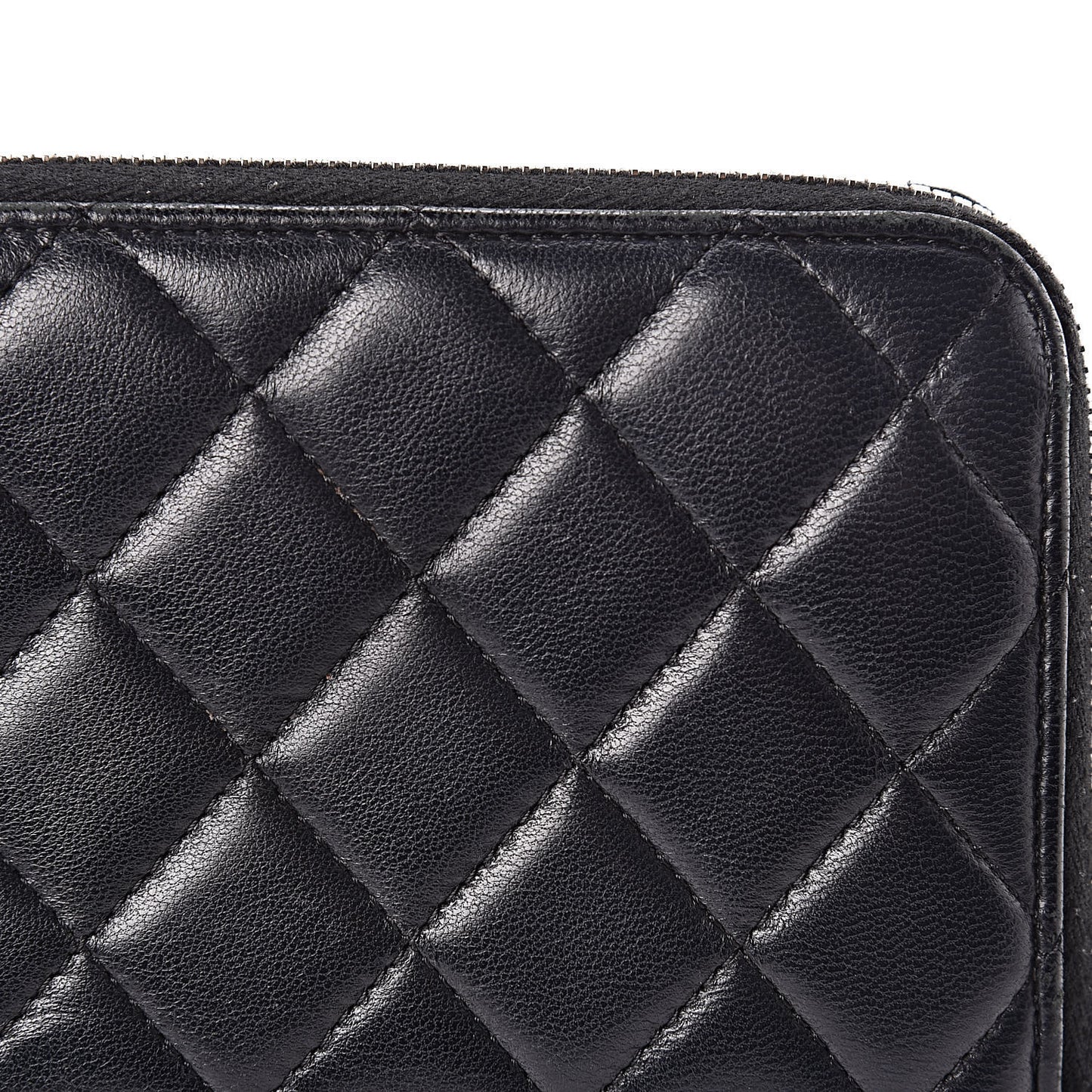 Lambskin Quilted Large Gusset Zip Around Wallet Black