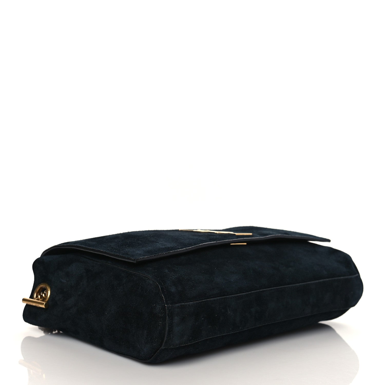 Saint Laurent Calfskin Crocodile Embossed Suede Medium Reversible Monogram Kate Satchel Black Navy 10 of 14