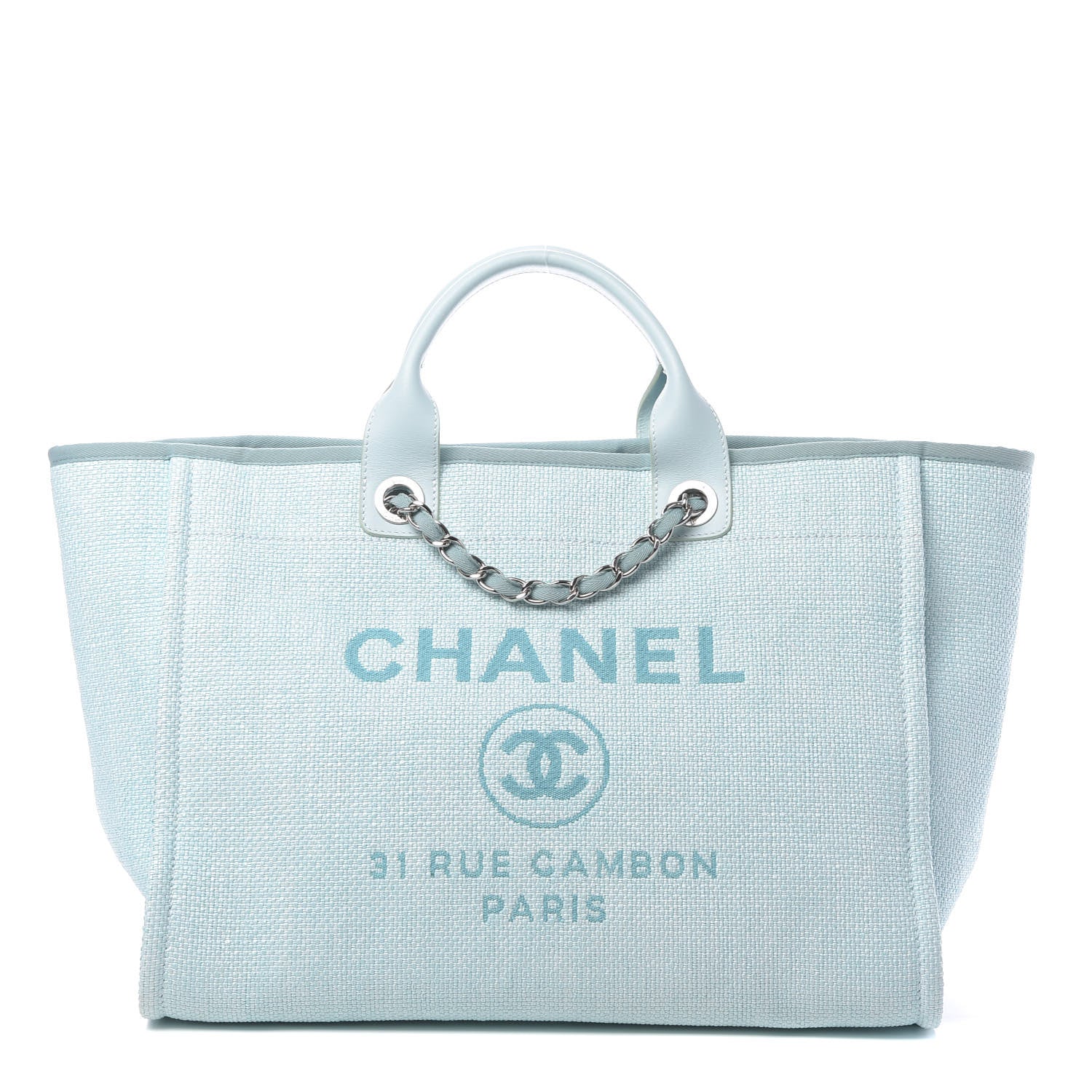 Chanel Woven Straw Raffia Large Deauville Tote Turquoise 1 of 9