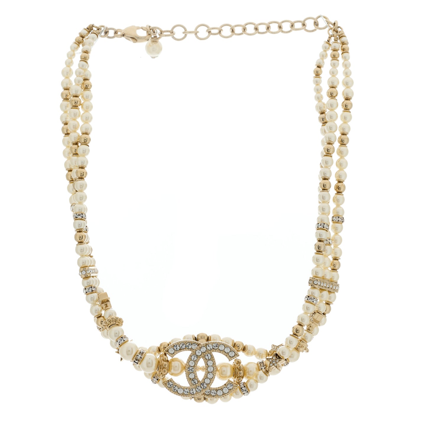 Pearl Crystal CC Star Choker Necklace Gold