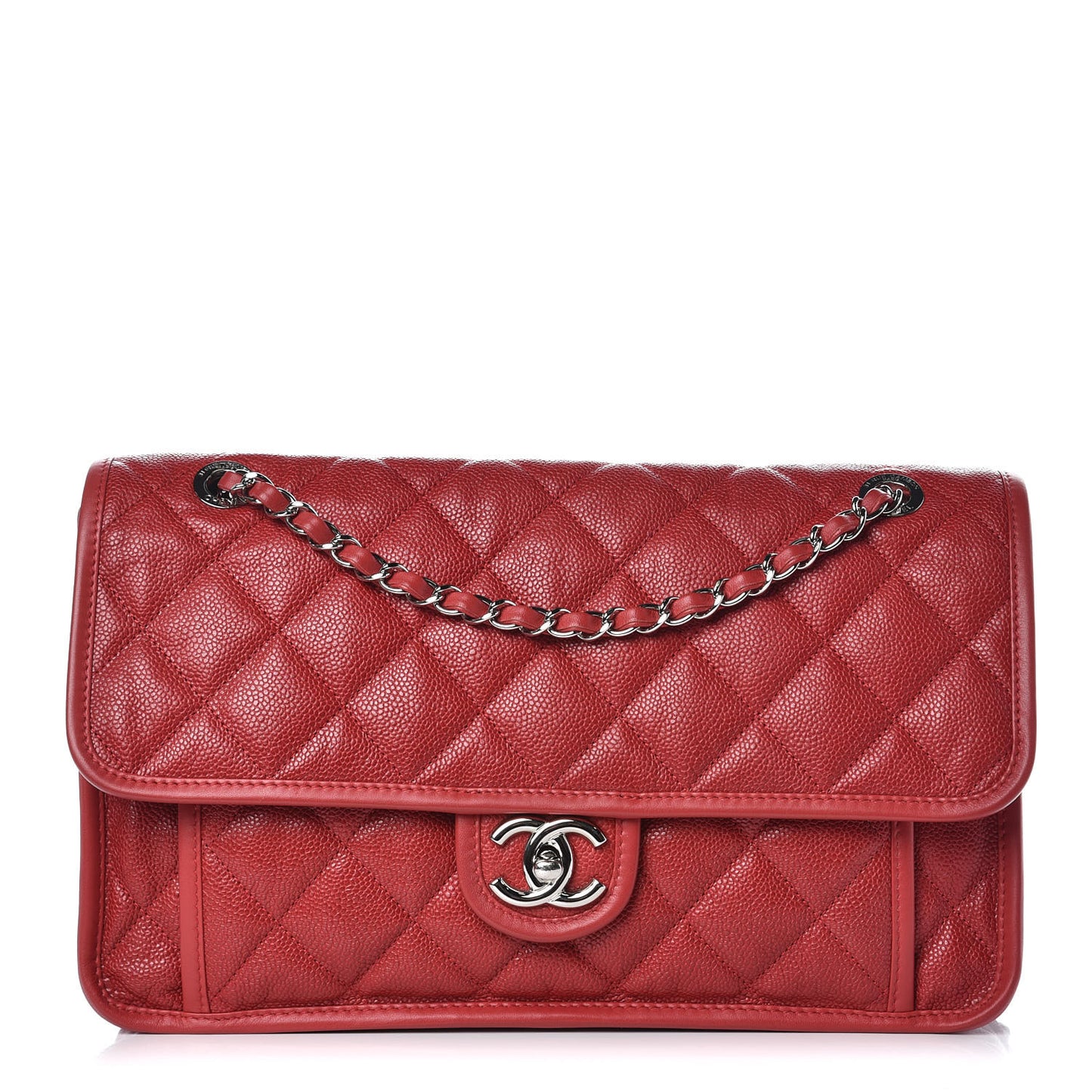 Caviar Quilted Large French Riviera Flap Red