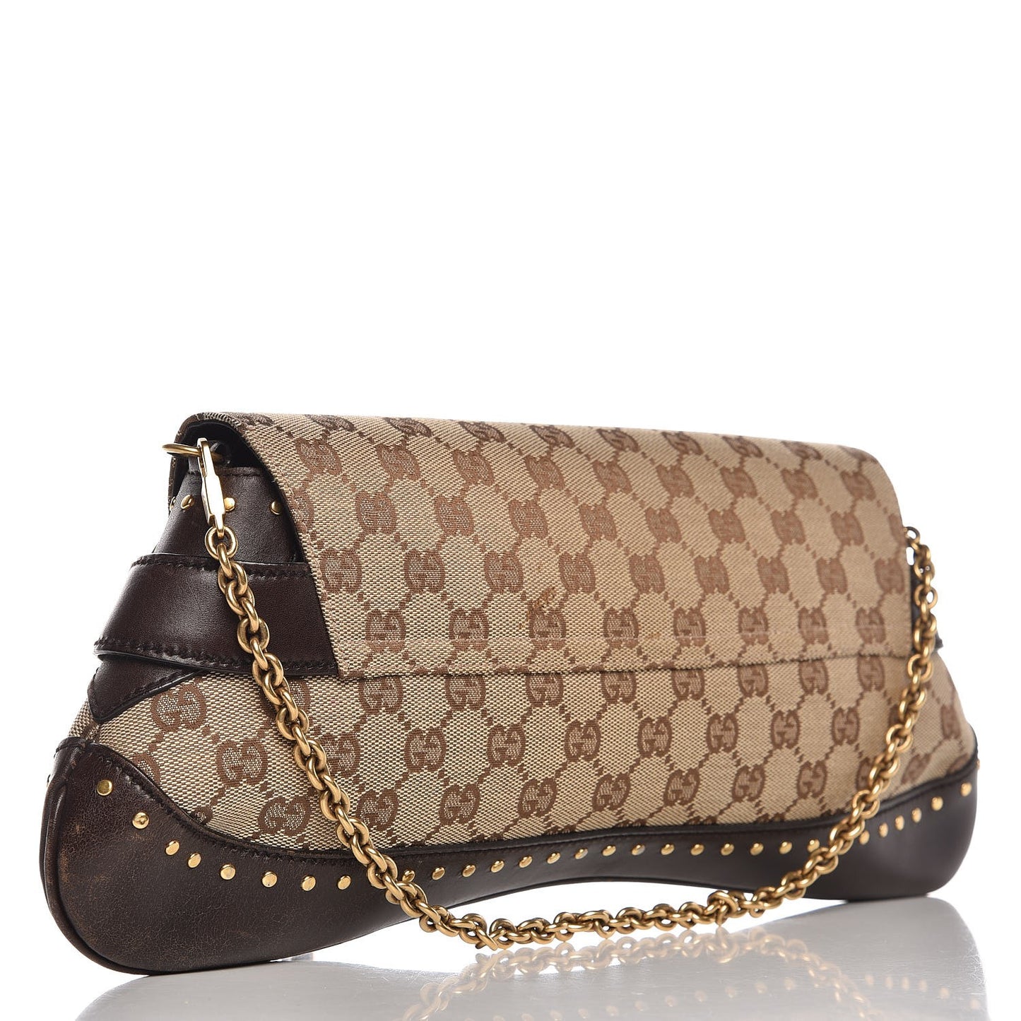 Monogram Studded Large Horsebit Clutch Dark Brown