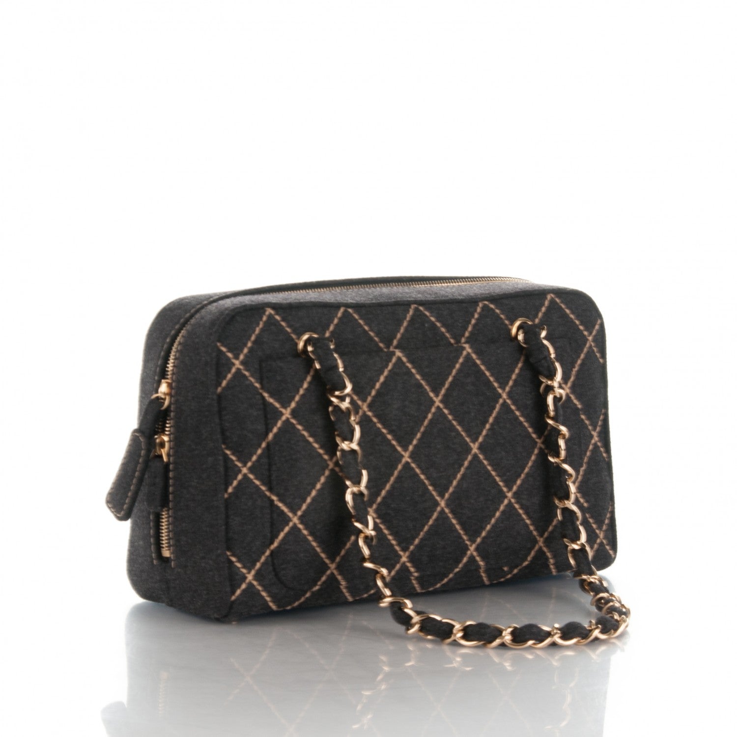 Chanel Wool Contrast Stitch Surpique Shoulder Bag Charcoal 3 of 7