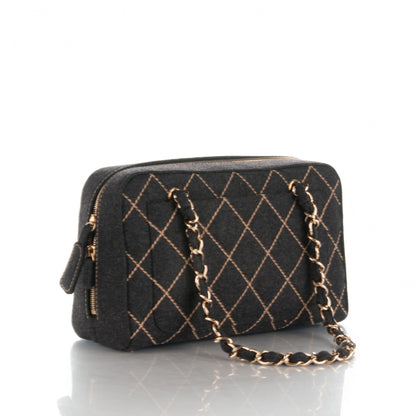 Chanel Wool Contrast Stitch Surpique Shoulder Bag Charcoal 3 of 7