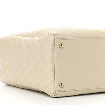 Chanel Caviar Chevron Quilted Coco Handle Shopping Tote Ivory 11 of 14