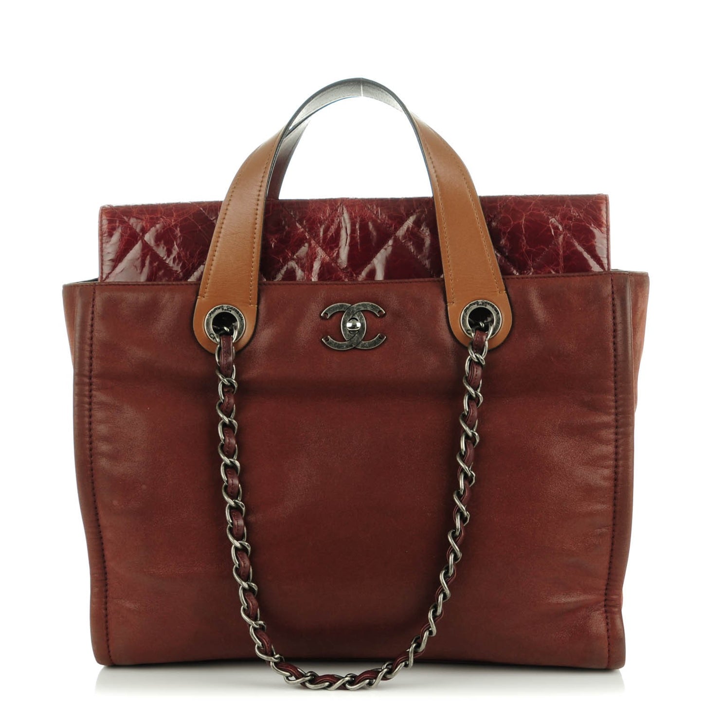 Iridescent Glazed Calfskin In The Mix Tote Bordeaux