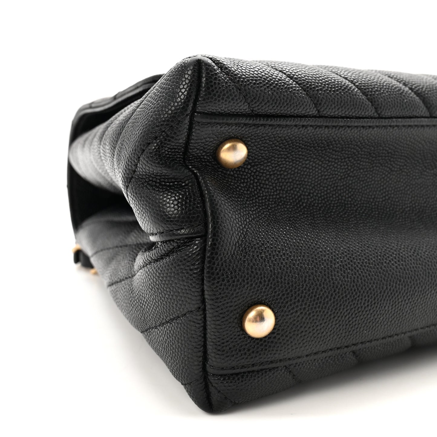Caviar Chevron Quilted Small Coco Handle Flap Black