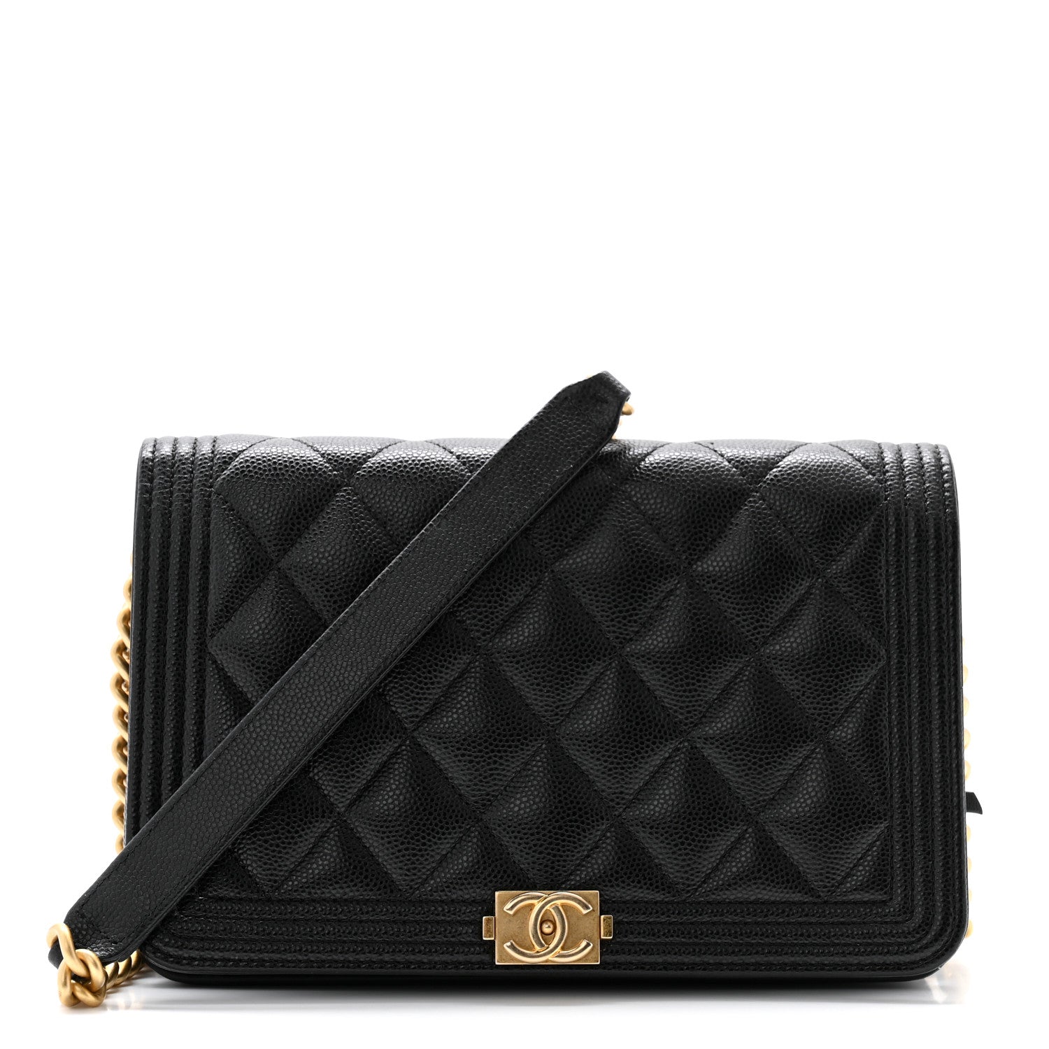 Chanel Caviar Quilted Boy Wallet On Chain WOC Black 1 of 16