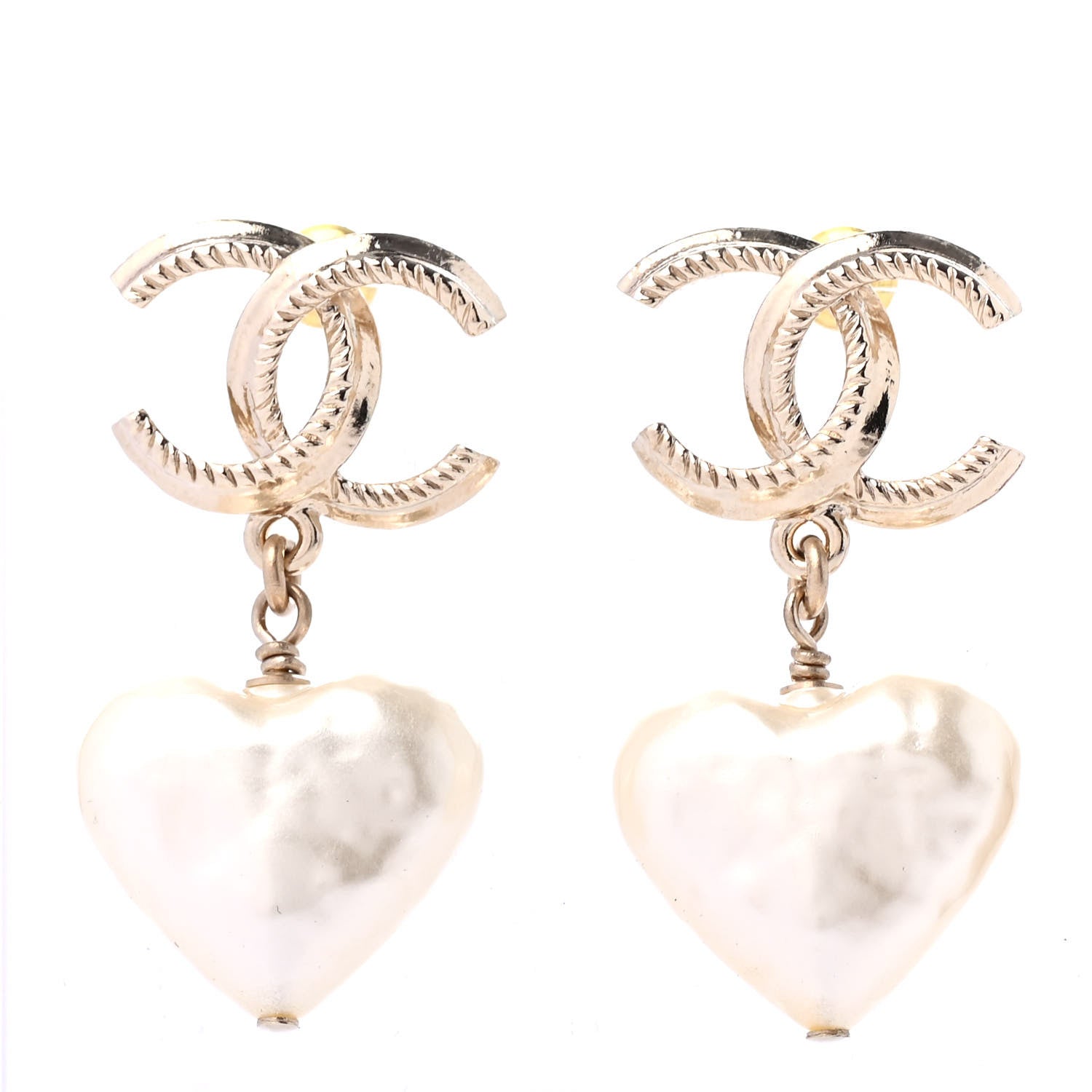 Chanel Pearl CC Heart Drop Earrings Gold 1 of 4