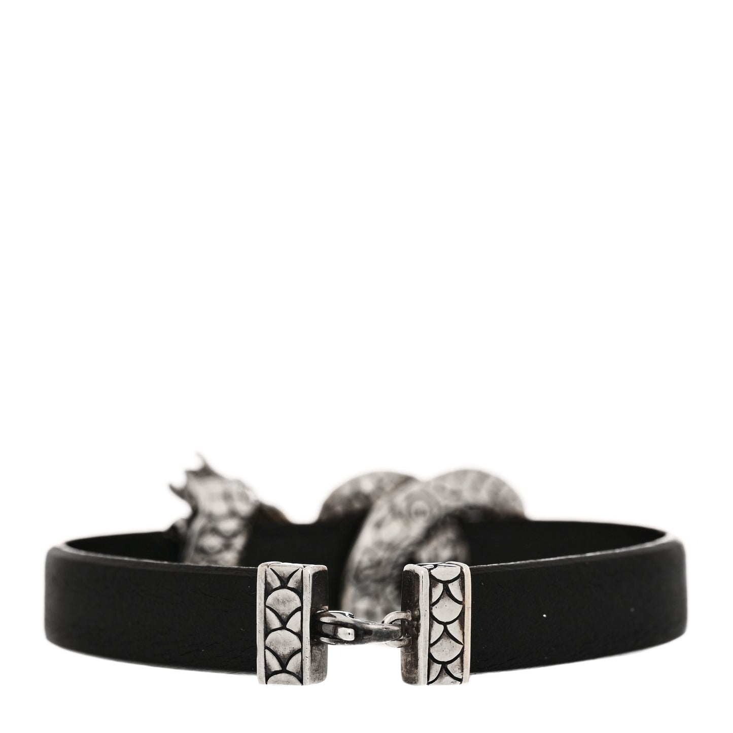Sterling Silver Leather Naga Dragon Bracelet Black